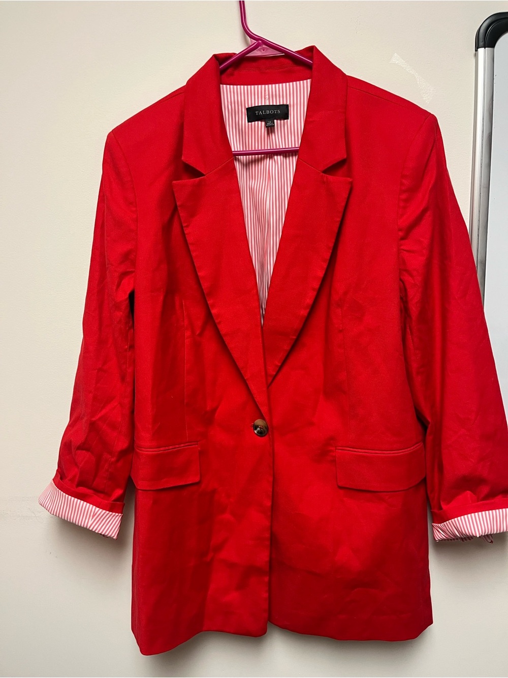 Talbots Red Single-Button Blazer with Striped Lining